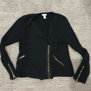 Chicos black moto sweater with gold zips